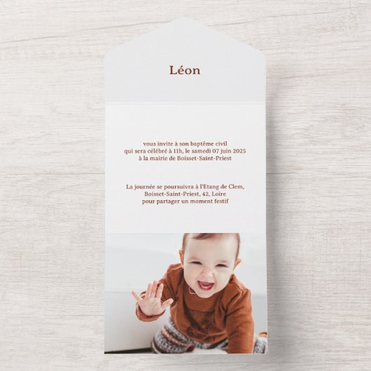 Doopprent Léon All In One Uitnodiging (Binnen)
