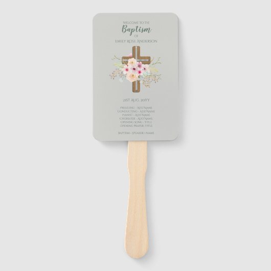 Doopprogramma Fan - Bloemkruis Grijs Handwaaier (Voorkant)