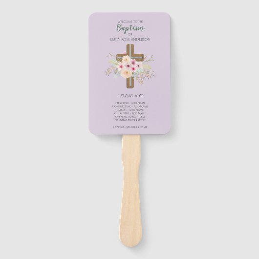 Doopprogramma Fan - Bloemkruis Paarse Salie Handwaaier (Voorkant)