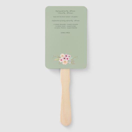 Doopprogramma Fan - Bloemkruis Sage Handwaaier (Achterkant)