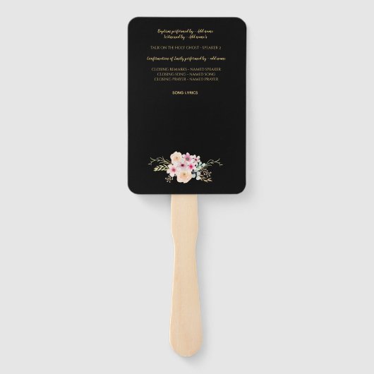 Doopprogramma Fan - Bloemkruis Zwart Goud Handwaaier (Achterkant)