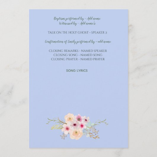 DOOPPROGRAMMA Jongens - Bloemenkruis Programmakaart (Achterkant)