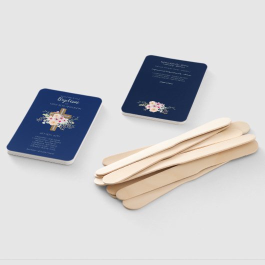 Doopprogramma ventilator - Bloemkruis Navyblauw Handwaaier (Niet-gemonteerd)