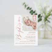 Doopscript Shiny Blush Photo Invitation Kaart (Staand voorkant)