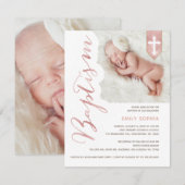 Doopscript Shiny Blush Photo Invitation Kaart (Voorkant / Achterkant)