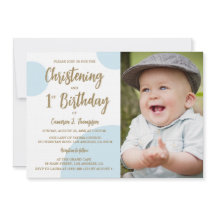 Doopsel 1e Verjaardag Foto Blauw Goud Custom