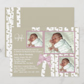 Doopsel Baby Birch Foto Roze Kaart (Voorkant / Achterkant)