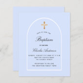 Doopsel blauw baby jongen boog uitnodiging (Voorkant / Achterkant)