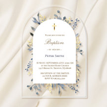 Doopsel blauw gebladerte acryl uitnodiging