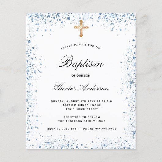 Doopsel blauw jongen blauw wit uitnodiging (Voorkant)