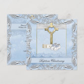 Doopsel Blauw Kruis Jongen Damask doopbijbel Kaart (Voorkant / Achterkant)