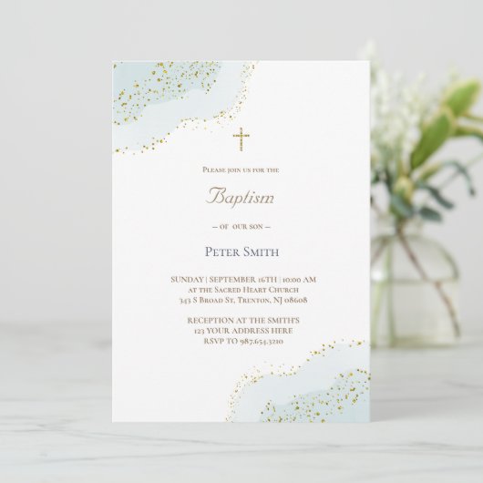 Doopsel blauw waterverf ontwerp kaart (Staand voorkant)