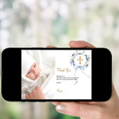 Doopsel blauwe bloemen foto bedankkaart kaart