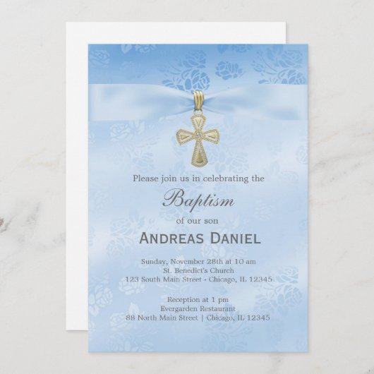 Doopsel Blauwe Rozen Kaart (Voorkant / Achterkant)