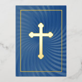 Doopsel Communie Bevestiging Blauwe Wervelkruis Folie Uitnodiging (Voorkant)