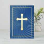 Doopsel Communie Bevestiging Blauwe Wervelkruis Folie Uitnodiging (Staand Voorkant)