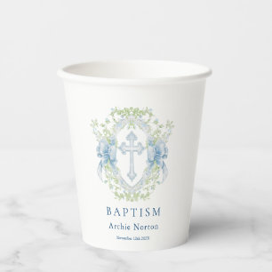 Doopsel Cross Crest Greenery Baby Boy Papieren bek Bekers