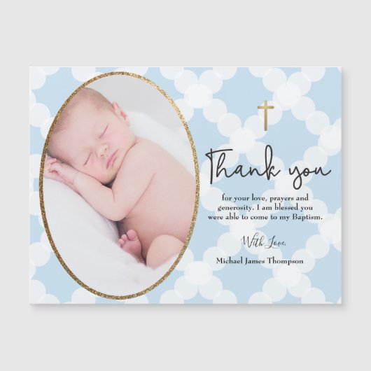 Doopsel dank u baby foto blauw goud wit (Voorkant)