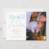 Doopsel dank u foto blauwe boog kaart (Voorkant)