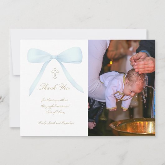 Doopsel dank u foto blauwe boog kaart (Voorkant)