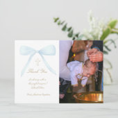 Doopsel dank u foto blauwe boog kaart (Staand voorkant)