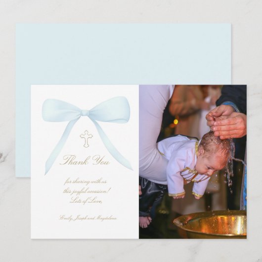 Doopsel dank u foto blauwe boog kaart (Voorkant / Achterkant)