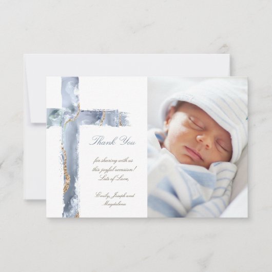 Doopsel dank u waterverf Agaat blauw kruis Kaart (Voorkant)