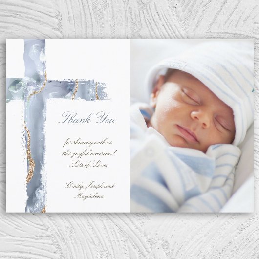 Doopsel dank u waterverf Agaat blauw kruis Kaart