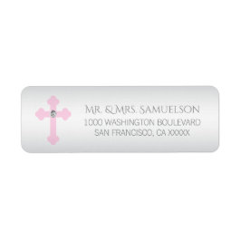 Doopsel / Doop / Communie Roze Kruis Meisje Etiket