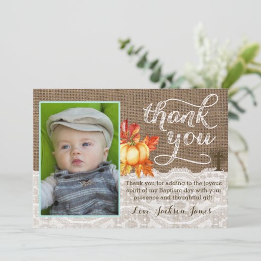 Doopsel doop Dankjewel Kaart, Pompoenen Kruis Bedankkaart (Staand voorkant)