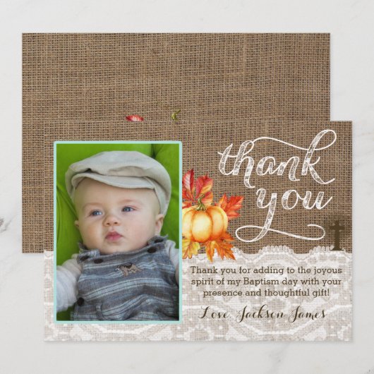 Doopsel doop Dankjewel Kaart, Pompoenen Kruis Bedankkaart (Voorkant / Achterkant)