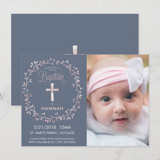 Doopsel, doop Fotouitnodiging - Baby Girl Kaart (Voorkant / Achterkant)