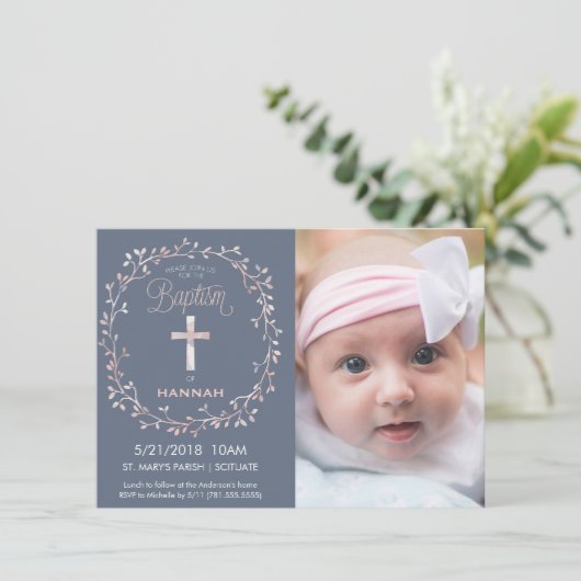 Doopsel, doop Fotouitnodiging - Baby Girl Kaart (Staand voorkant)