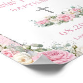 Doopsel doop Roze Witte Rozen Bloemen Zilver Poster (Hoek)