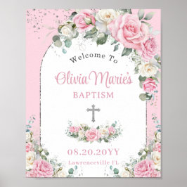 Doopsel doop Roze Witte Rozen Bloemen Zilver Poster