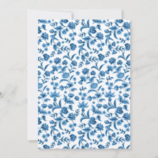 Doopsel doopsel Blauw Wit Bloemen Gouden Kruis Kaart (Achterkant)