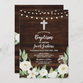 Doopsel doopsel witte bloemen rustiek hout kaart (Voorkant / Achterkant)