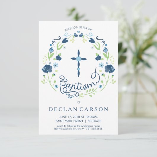 Doopsel, doopuitnodigingsjongens nodigen Kaart uit (Staand voorkant)