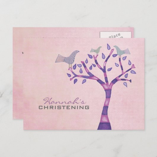 Doopsel doopvogeltrio in boomfeestuitnodiging aankondigingskaart (Voorkant / Achterkant)