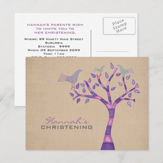 Doopsel doopvogeltrio in boomfeestuitnodiging aankondigingskaart (Voorkant / Achterkant)