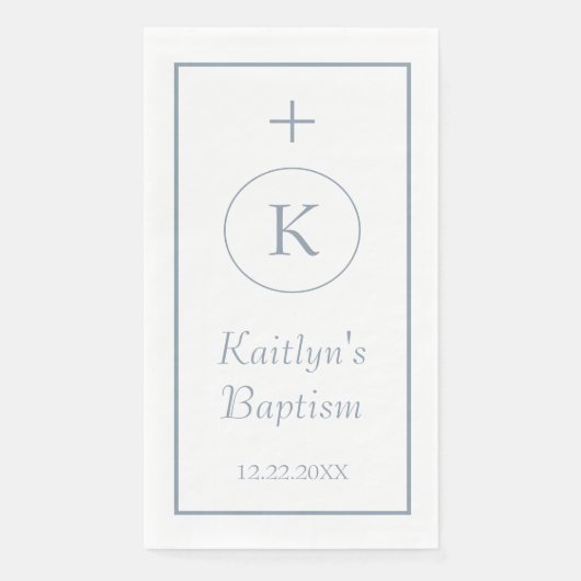 Doopsel Dusty Blue Monograms Custom Naam Kleur Servet (Voorkant)