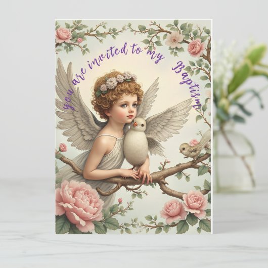 Doopsel engel uitnodiging platte kaart (Staand voorkant)