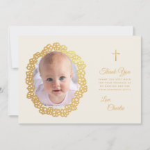 Doopsel Foto Bloemen Krans Script Faux Gold Ivory