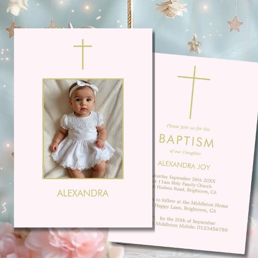 Doopsel Foto Goud Roze Meisjes Religieus Kaart