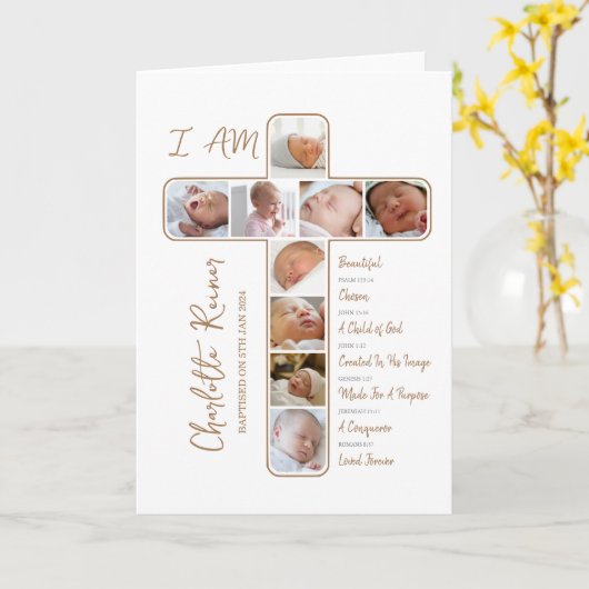 Doopsel Fotocollage Kruisvorm Kaart (Gele Bloem)