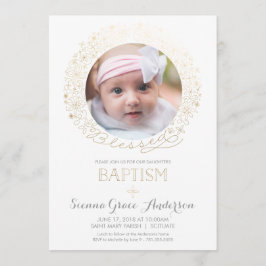 Doopsel Fotouitnodiging w / Gold - Baby Girl, Boy Kaart