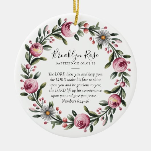 Doopsel Gebed Floral Keepsake Keramisch Ornament (Voorkant)