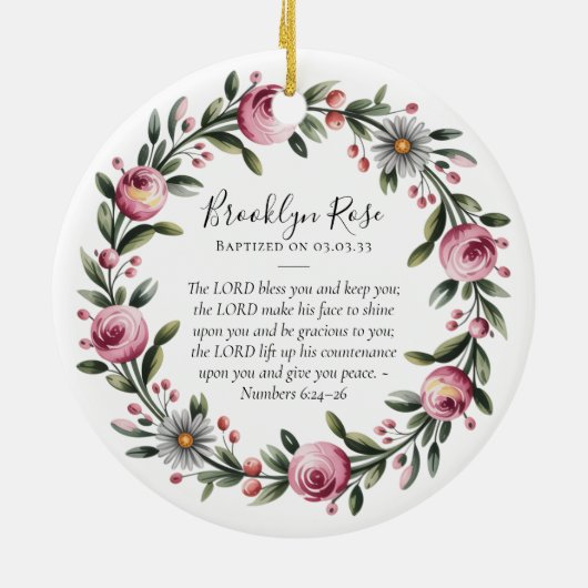 Doopsel Gebed Floral Keepsake Keramisch Ornament (Achterkant)