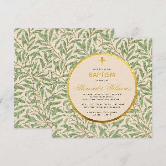 Doopsel Greenery Faux Gold Circle Genderneutraal Kaart (Voorkant / Achterkant)