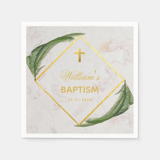 Doopsel Greenery Marble Faux Gold Foil Fern Leaves Servet (Voorkant)